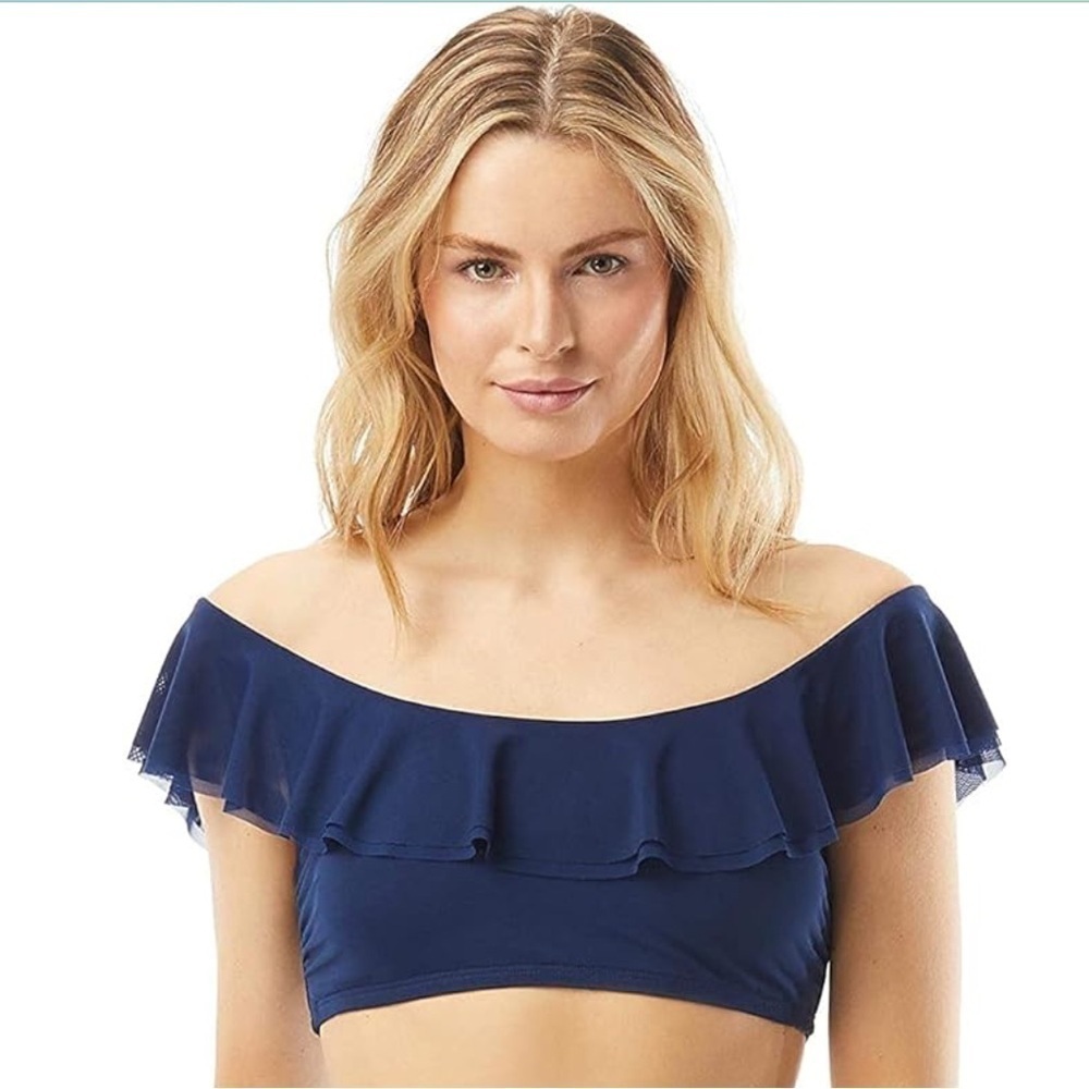 Carmen Marc Valvo Women's Mesh Ruffle Midnight Blue Bikini Top size XS NEW